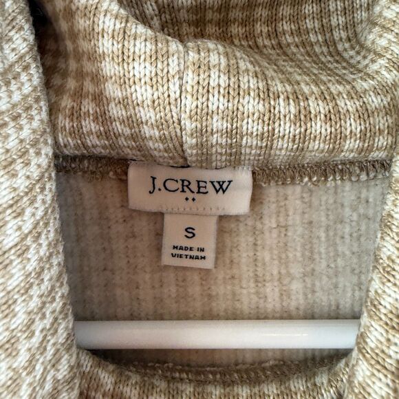 J. Crew Top Women Houndstooth Beige Long Sleeve Funnelneck Pullover Preppy Sz S - Picture 7 of 11